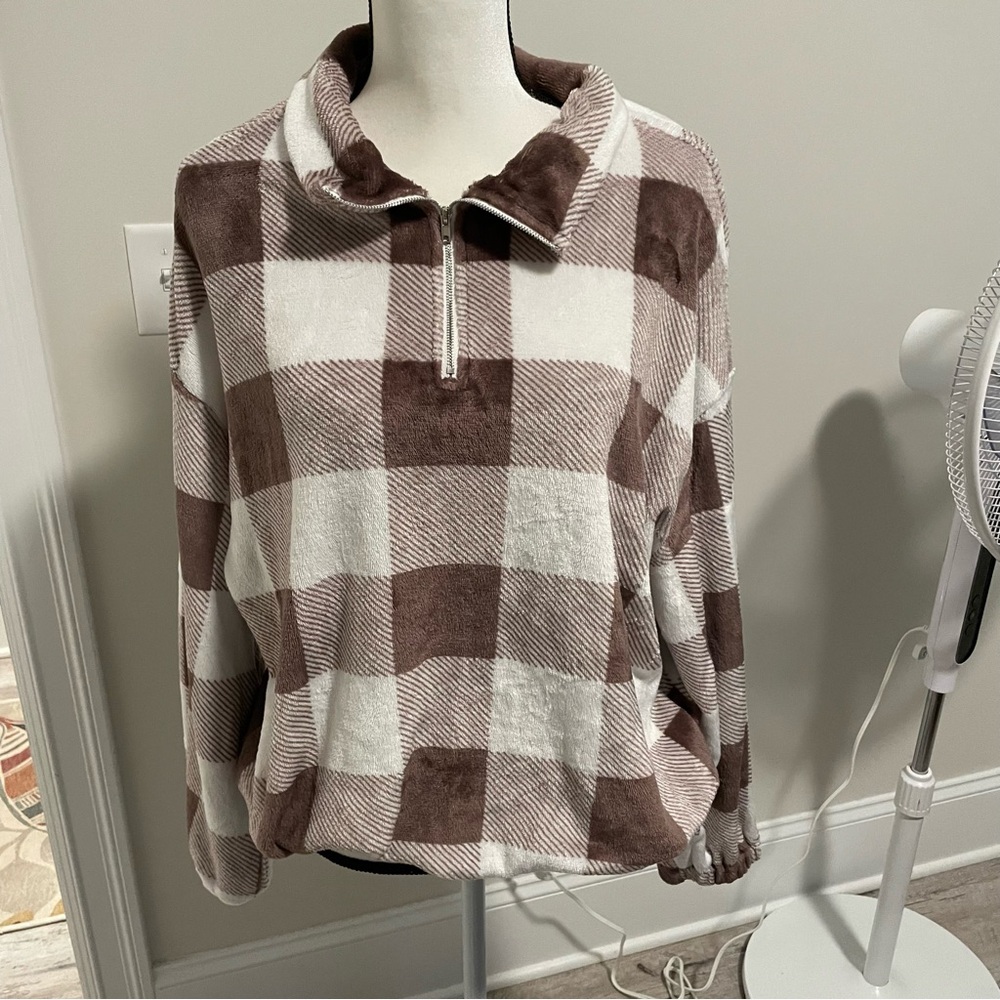 Plaid Brown and White Women's Sweater
